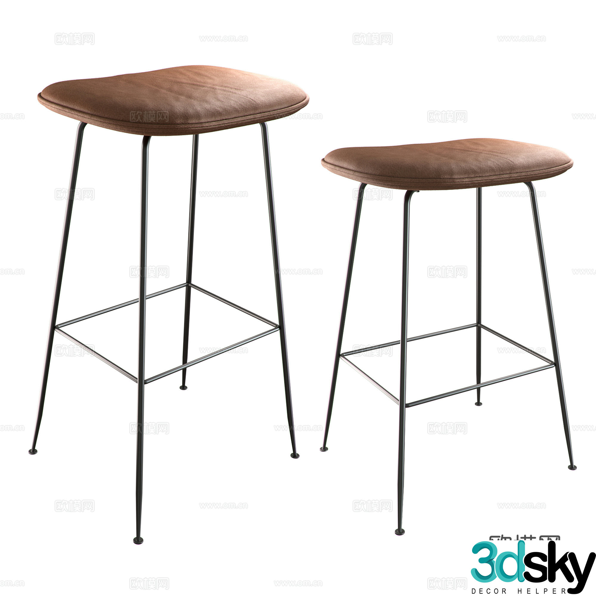 Gubi leather bar stool leather bar stool 3d model