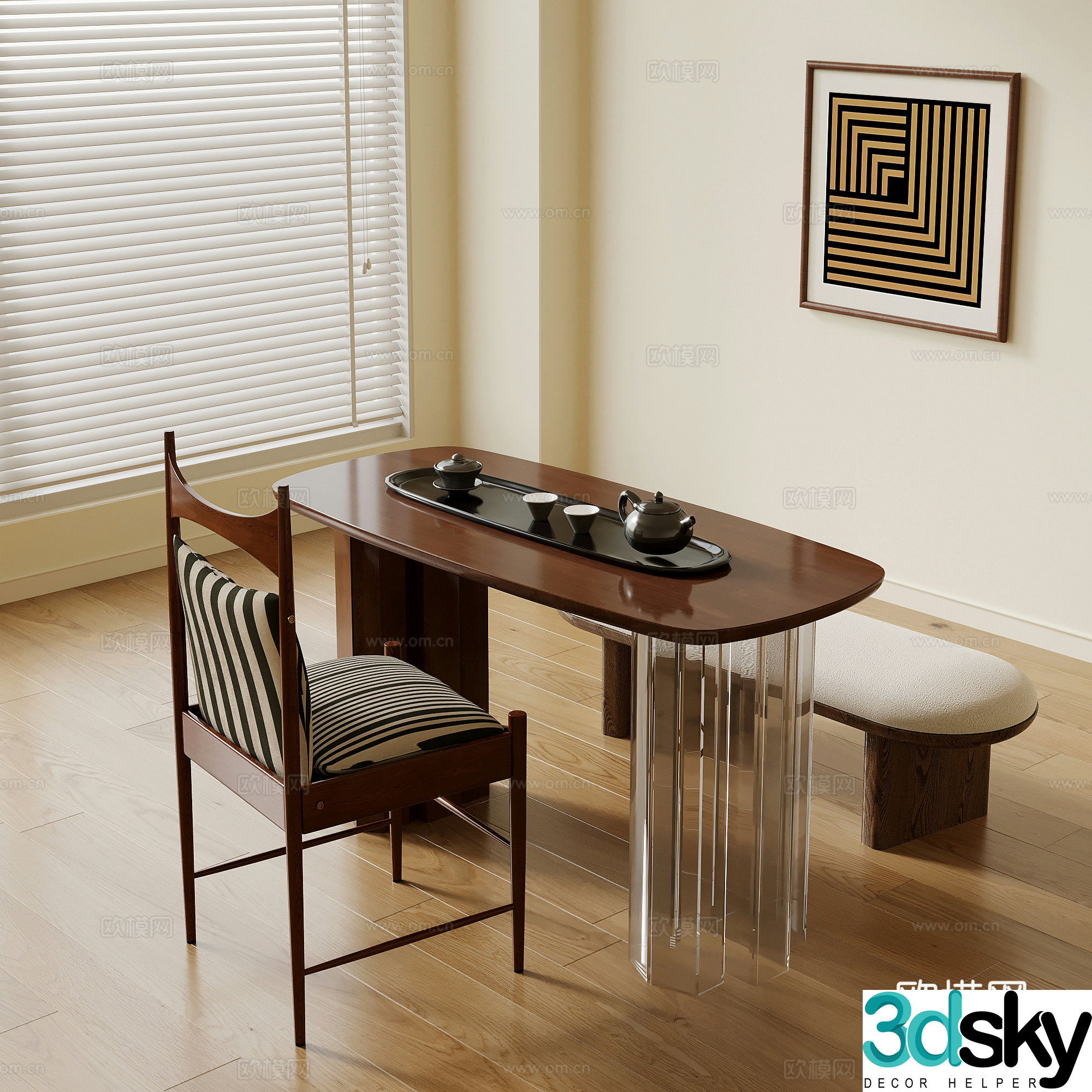 Medieval style tea table and chairs 3d model