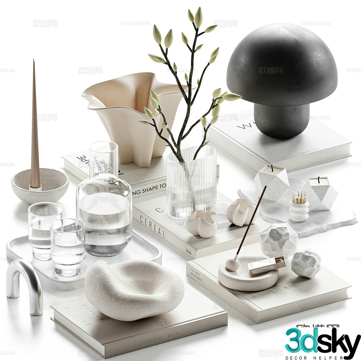 Modern jewelry ornaments books vase 3d model