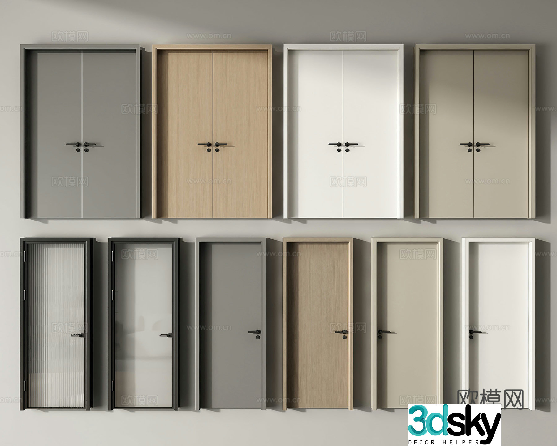 Modern double door single door door solid wood door door 3d model