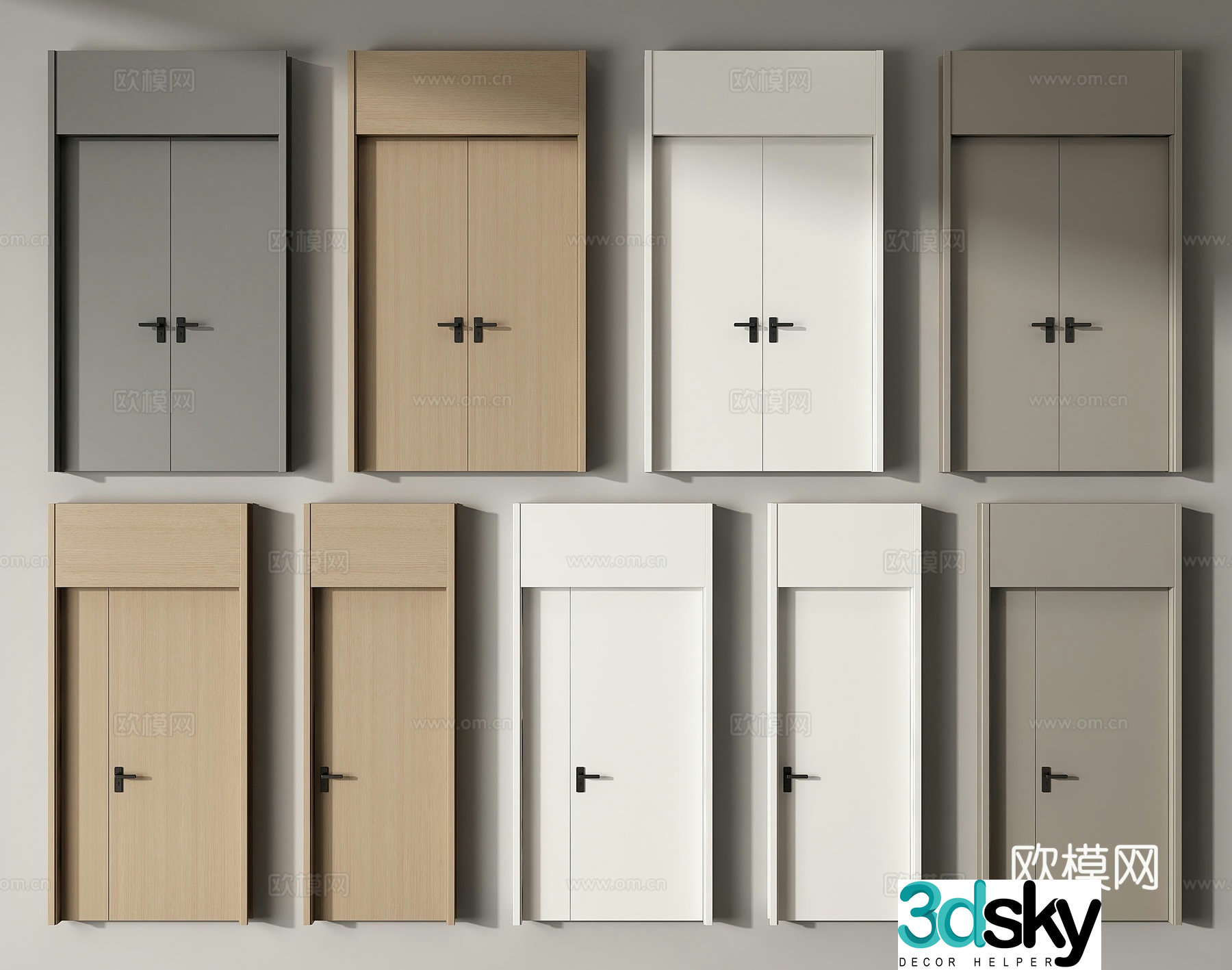 Modern double door single door double door double door 3d model