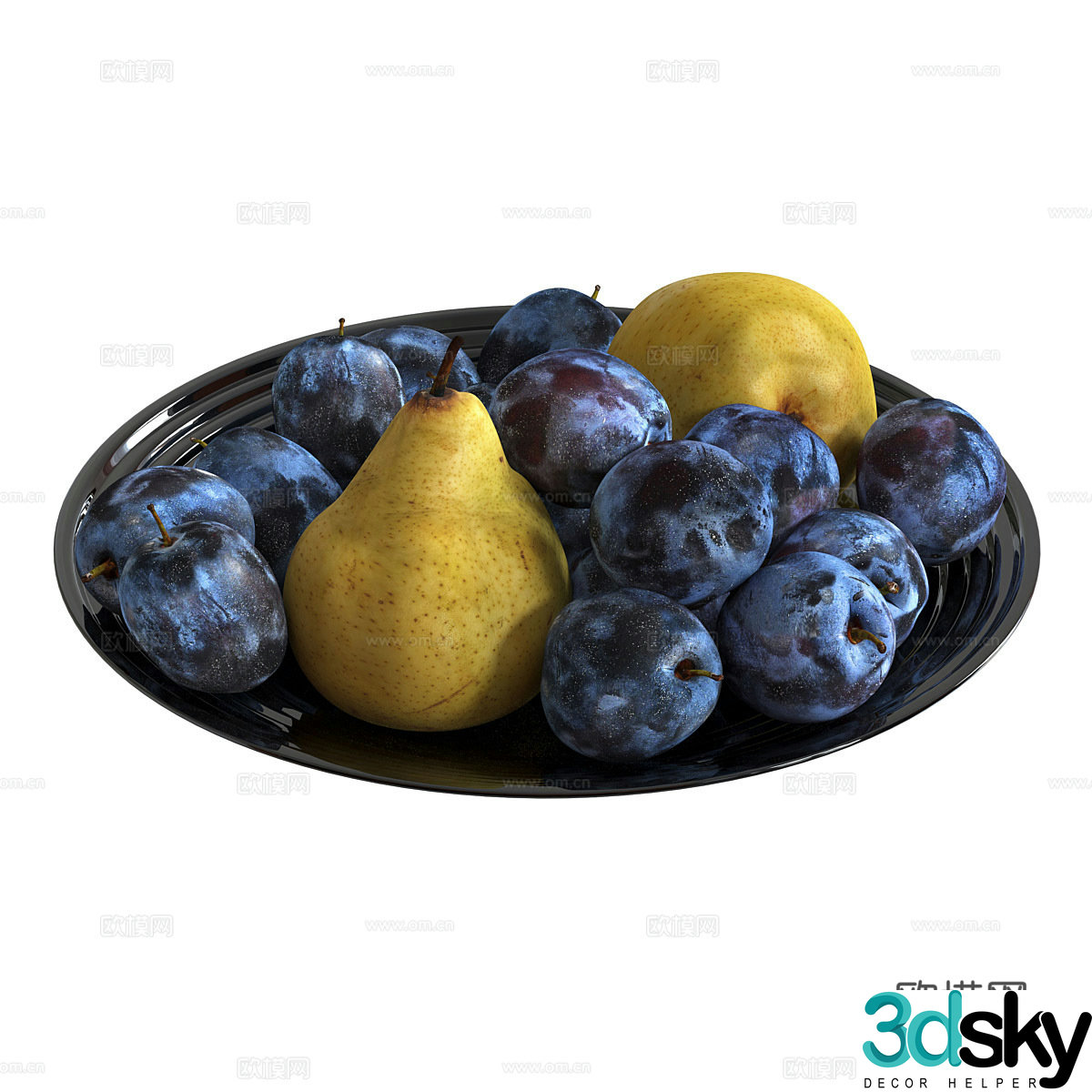 fruit plate plums pear prune 3d model