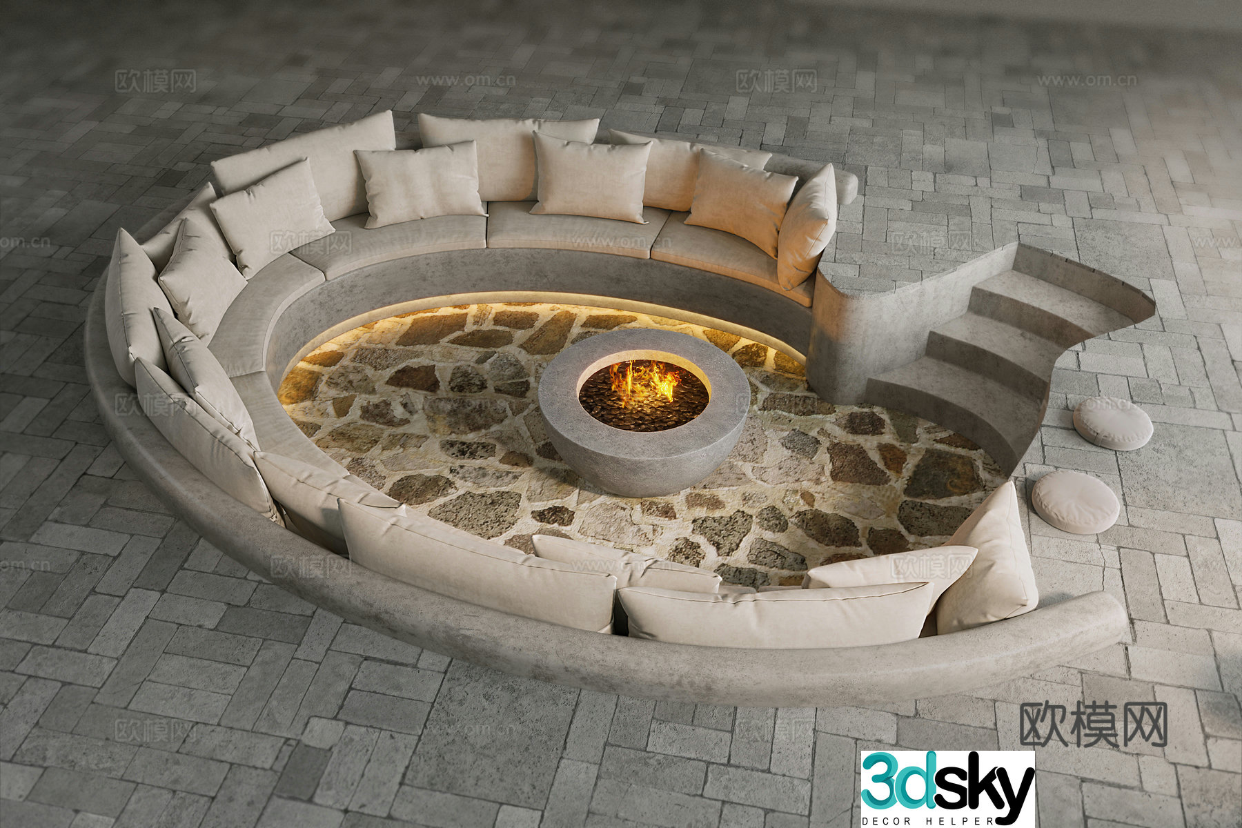 Wabi-sabi sunken sofa outdoor sofa booth sofa 3d model