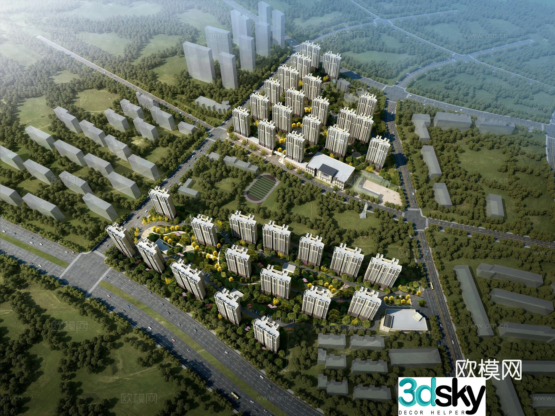 Residential aerial view 3d model