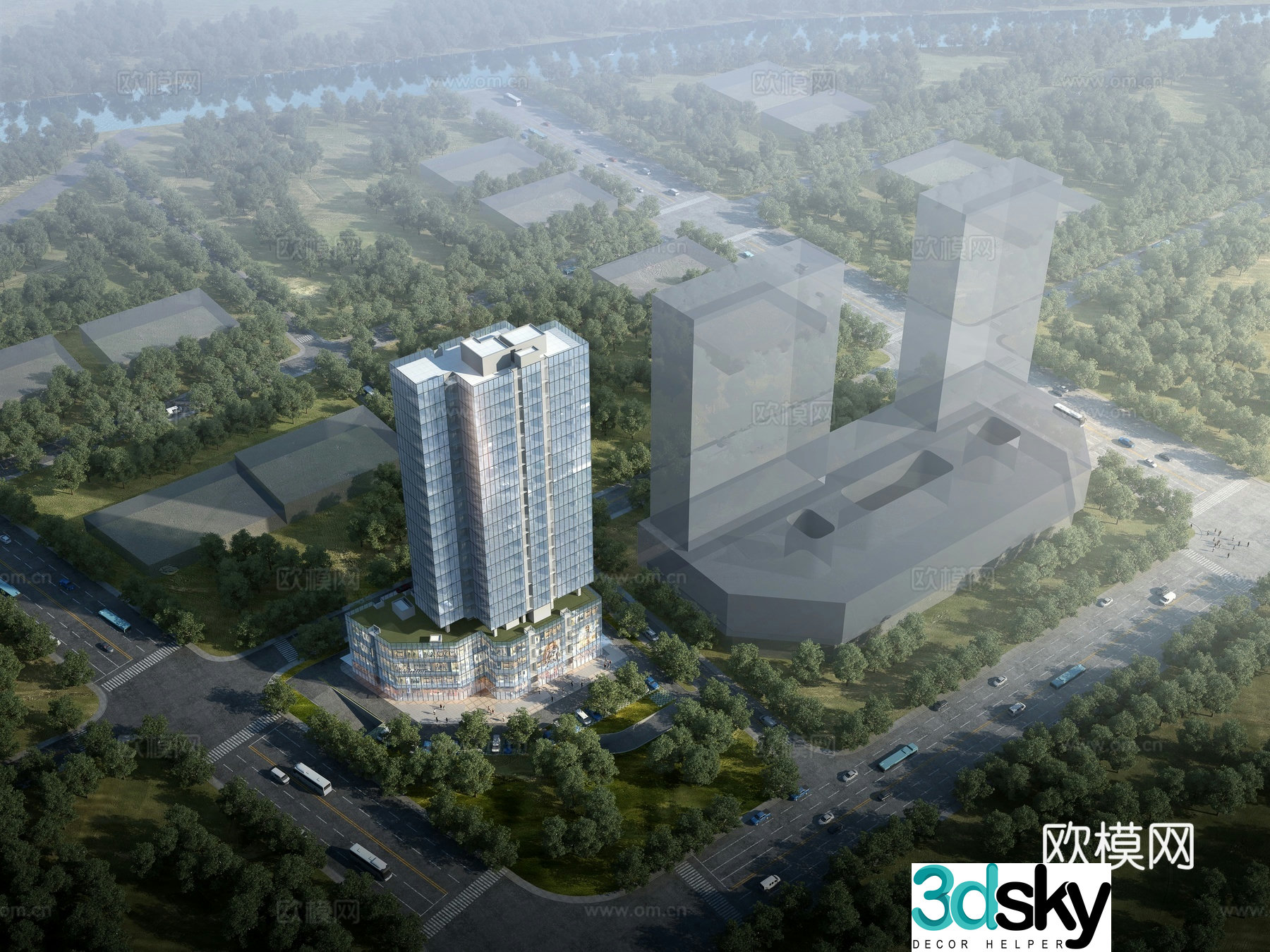 Commercial complex exterior 3d model