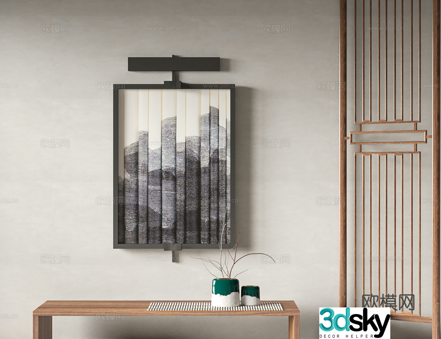 New Chinese texture painting decorative painting 3D model