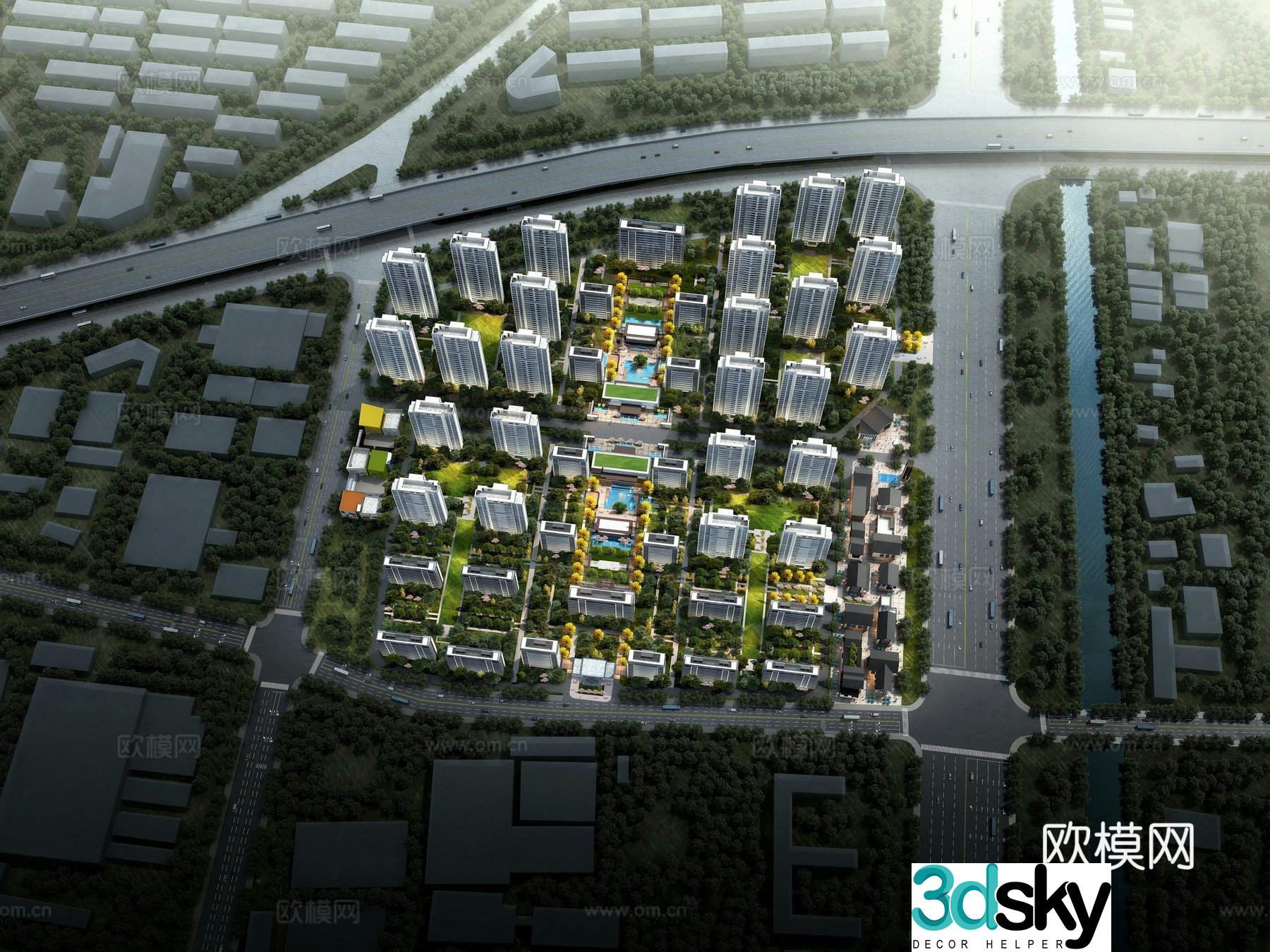 Residential aerial view 3d model