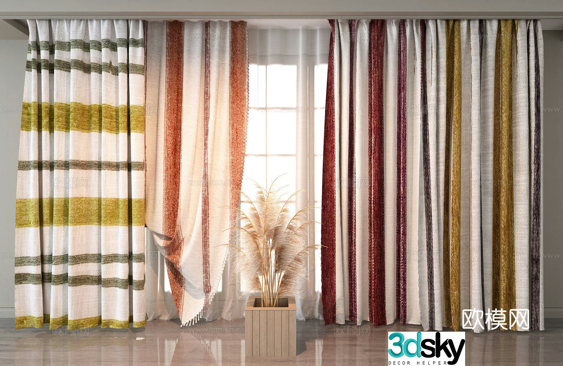 Plaid curtains linen curtains 3d model