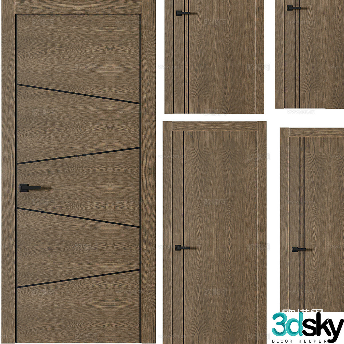 Nordic simple single door door wooden door 3d model
