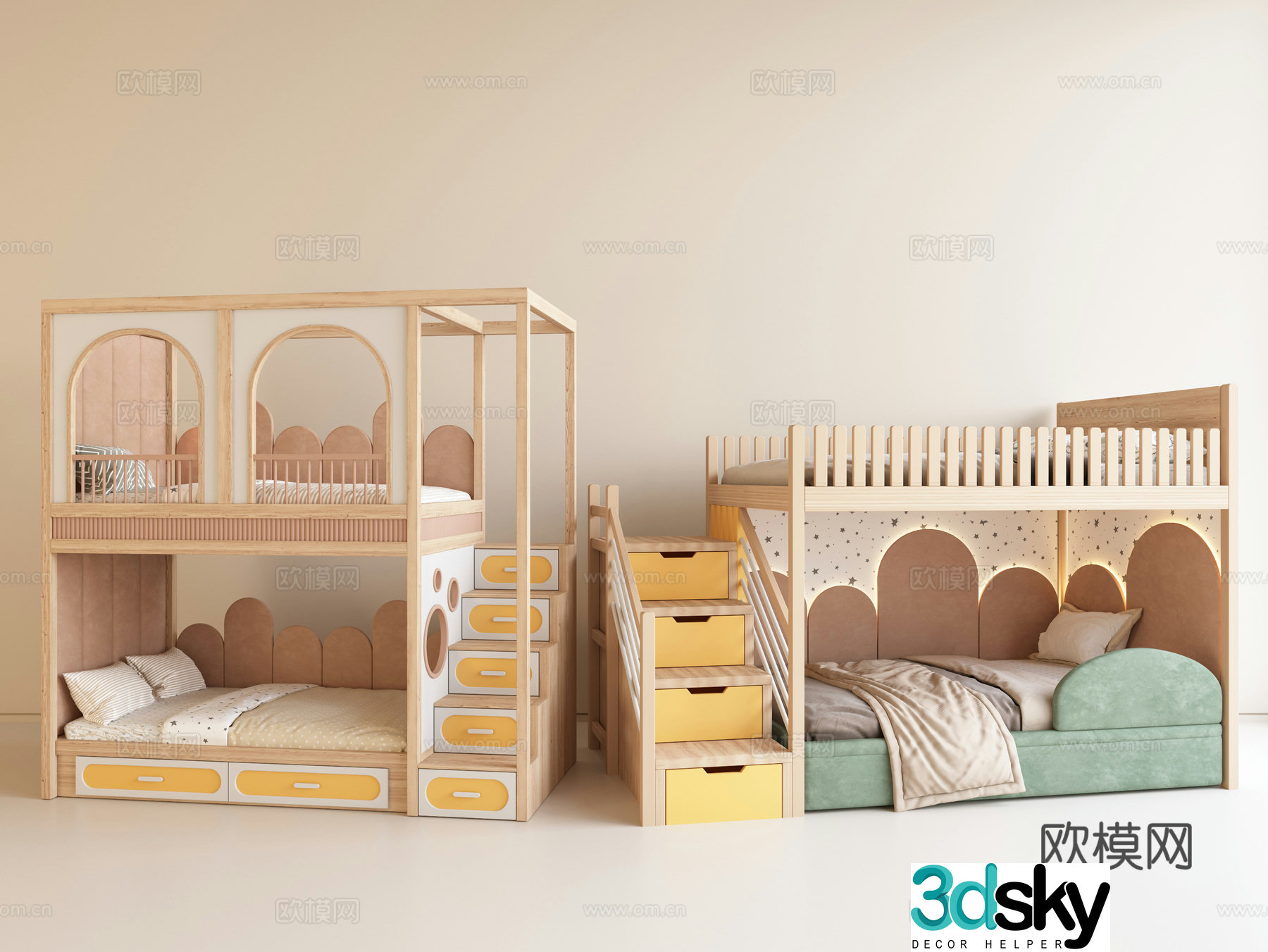 Modern bunk bed bunk bed solid wood bed high and low bed 3d model