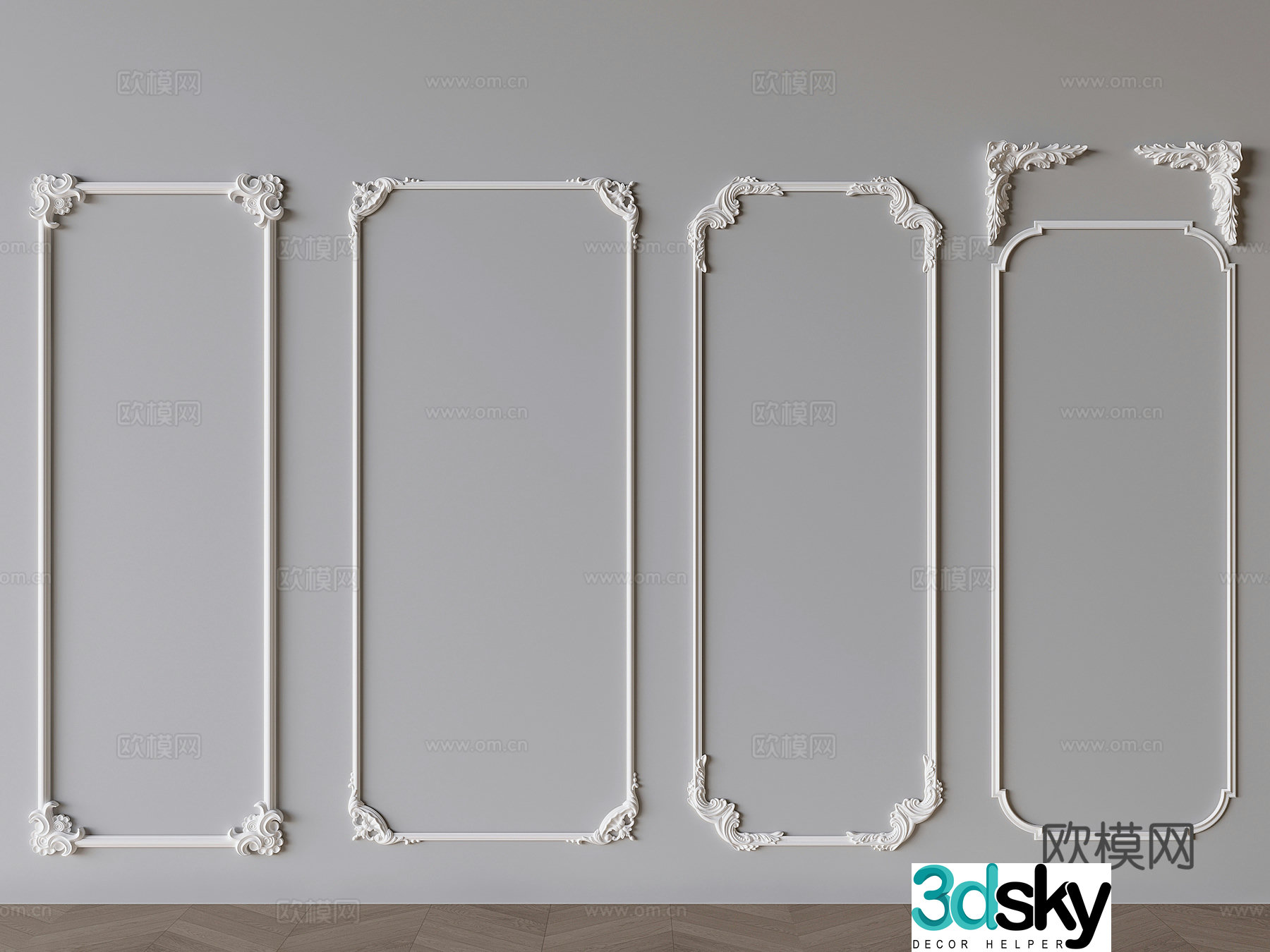 French plaster line components carved lines 3D model