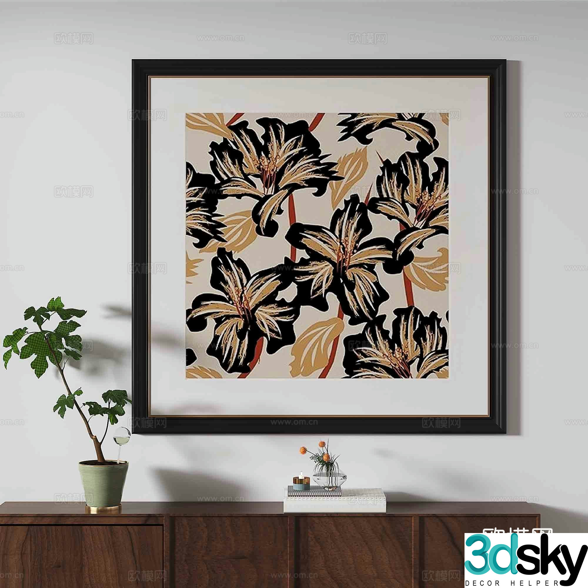 Simple European flower painting decorative painting 3d model
