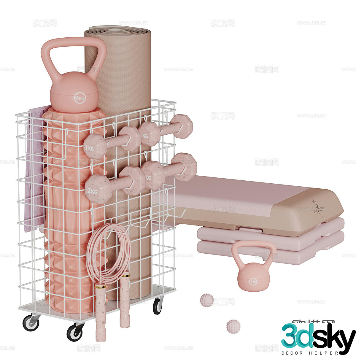 Cream style yoga equipment fitness equipment 3d model