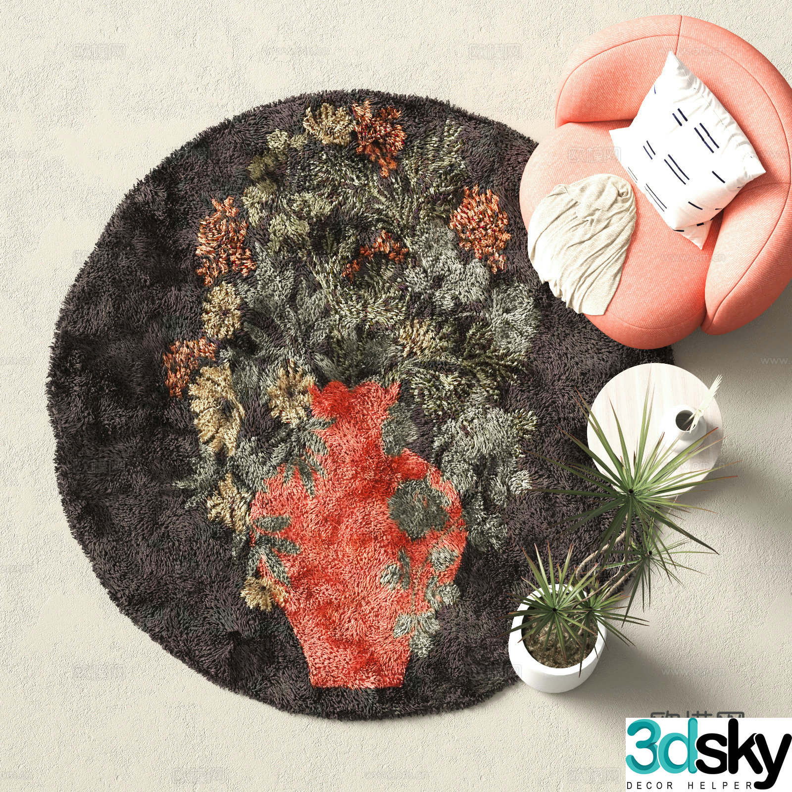 Modern round carpet 3d model