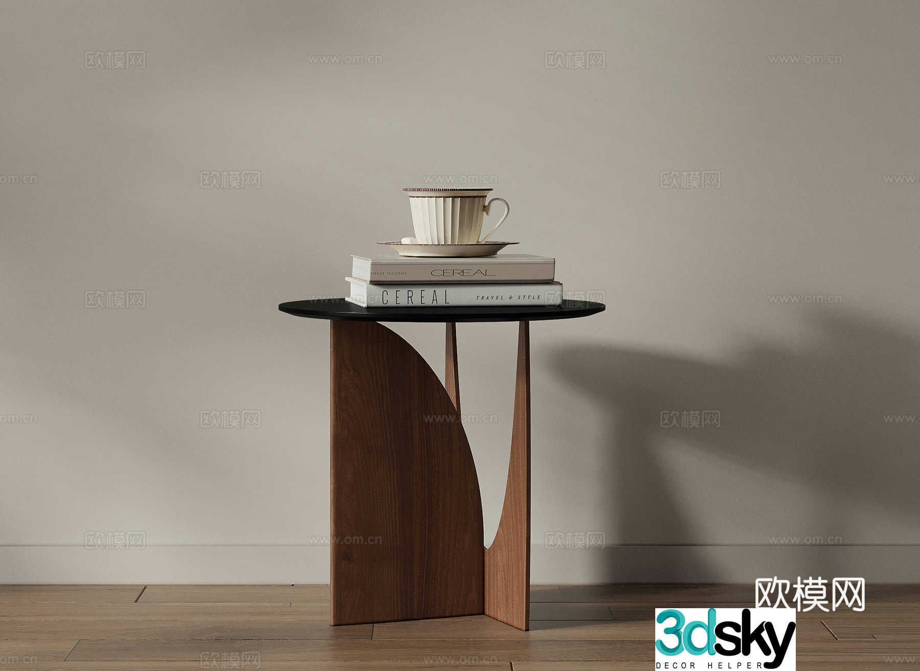 Medieval style round table and side table 3D model