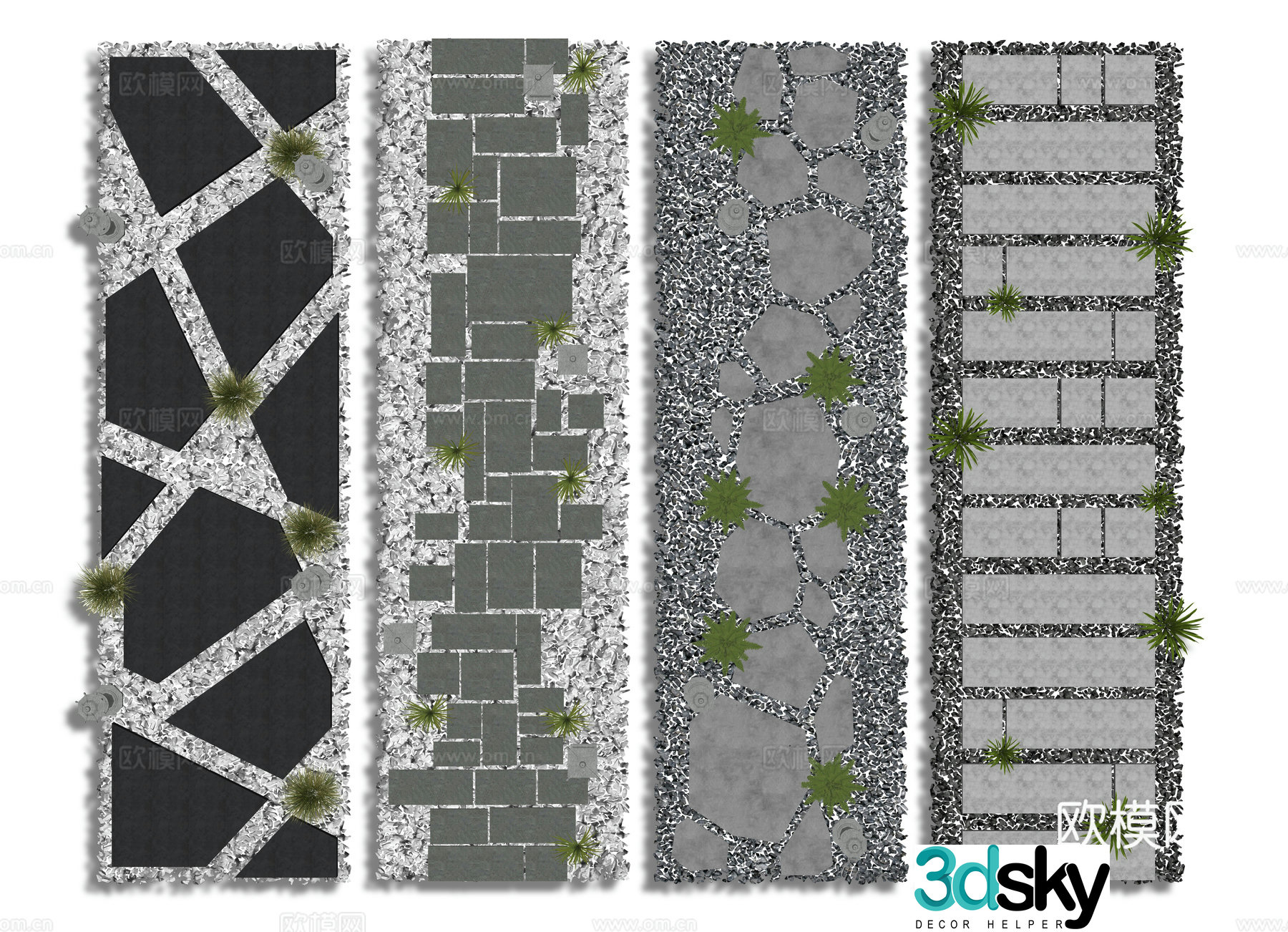 Modern Tingbu old slate tourist trail gravel block stone road 3D model