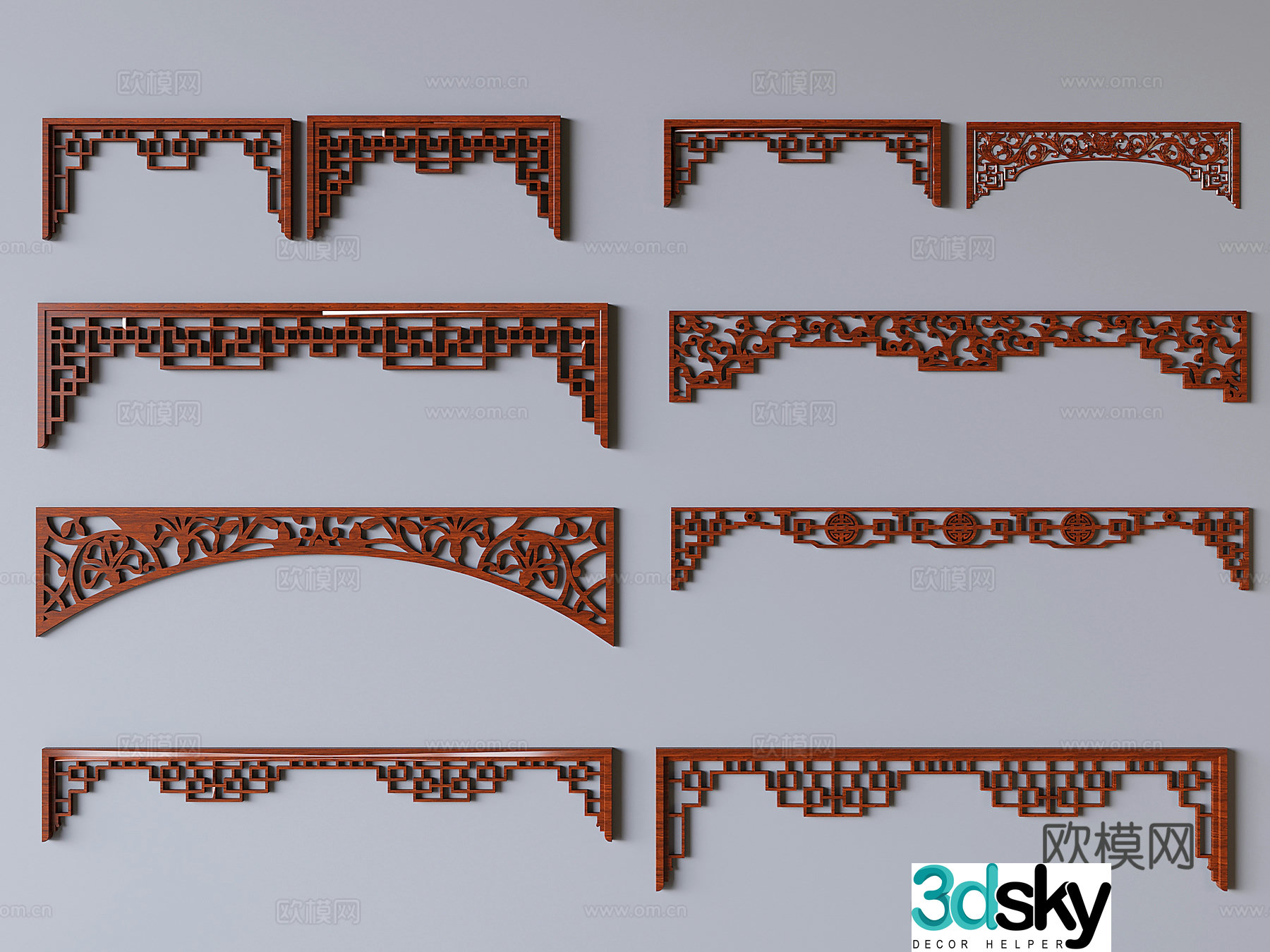New Chinese style carved lattice carved lines corner flower 3D model