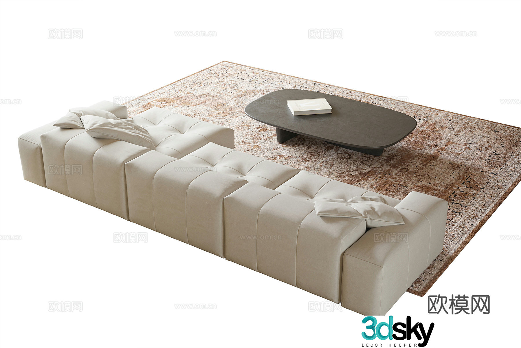 Cream style multi-person sofa 3D model