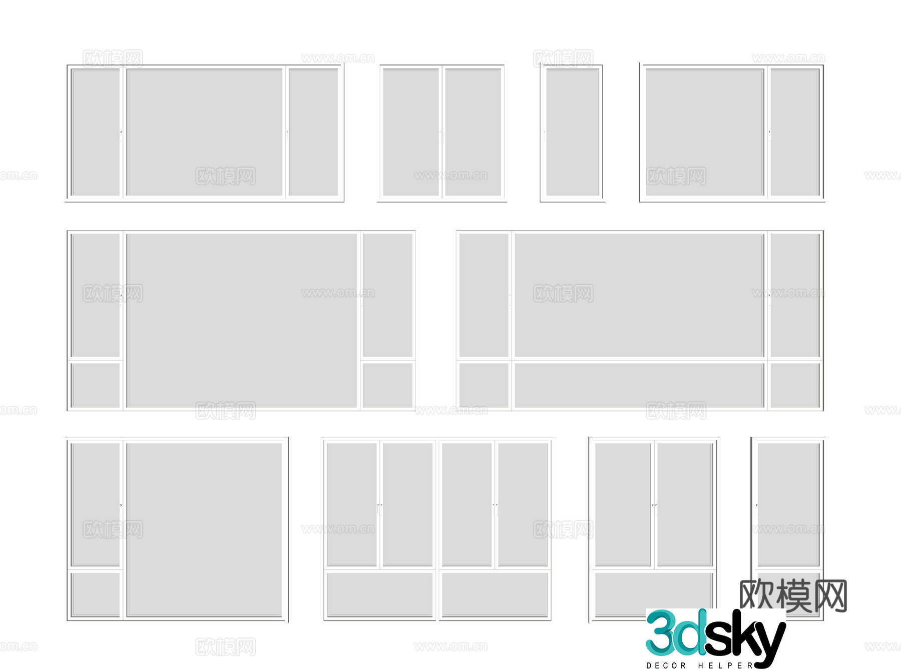 Modern floor-to-ceiling windows curtain wall windows glass windows windows 3d model