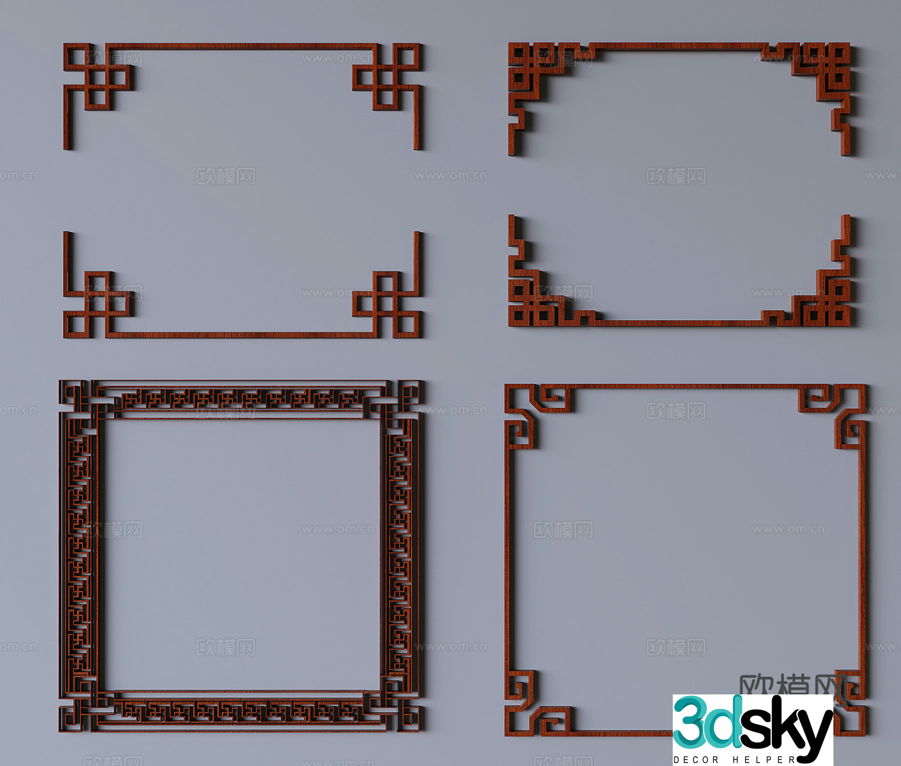 New Chinese style carved lattice top carved lines corner flower 3D model