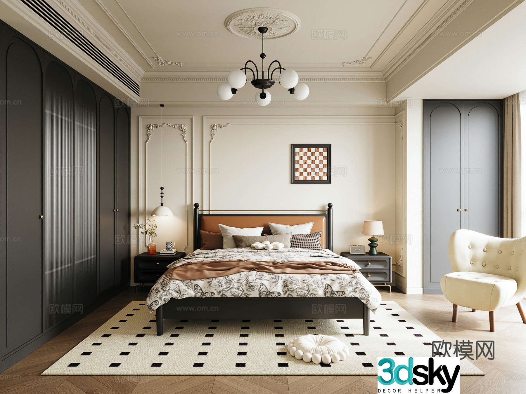 French retro bedroom master bedroom 3d model
