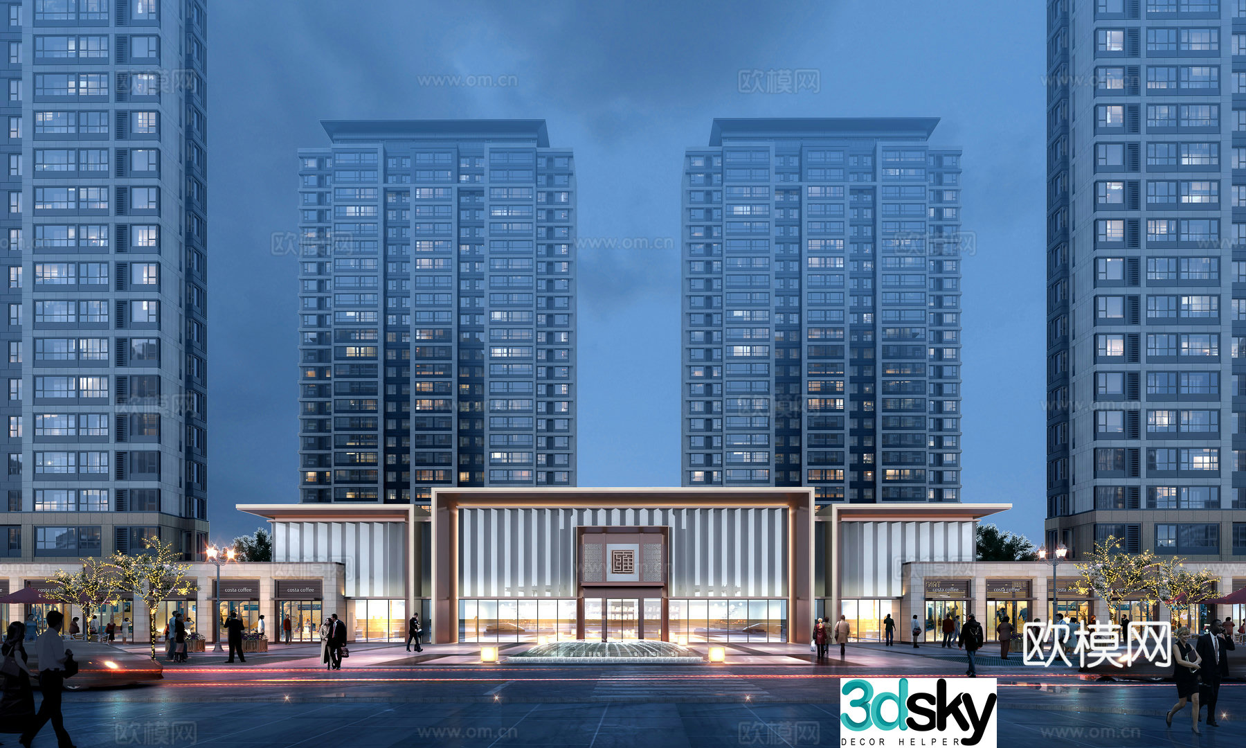 New Chinese style community gate 3D model