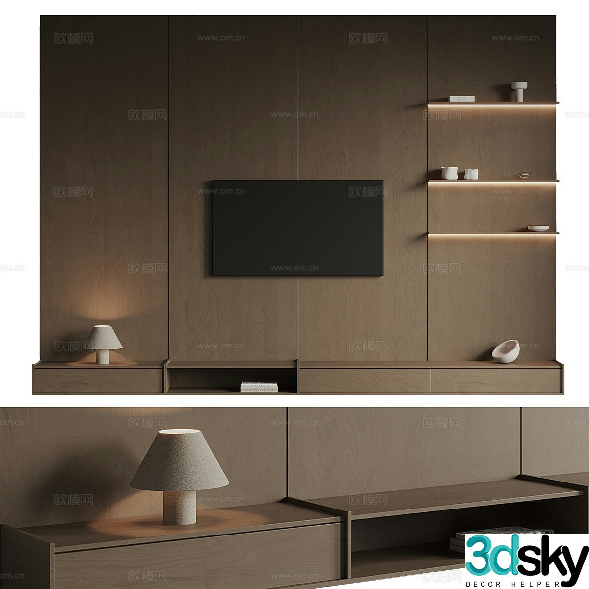 Italian minimalist TV wall TV background wall 3D model