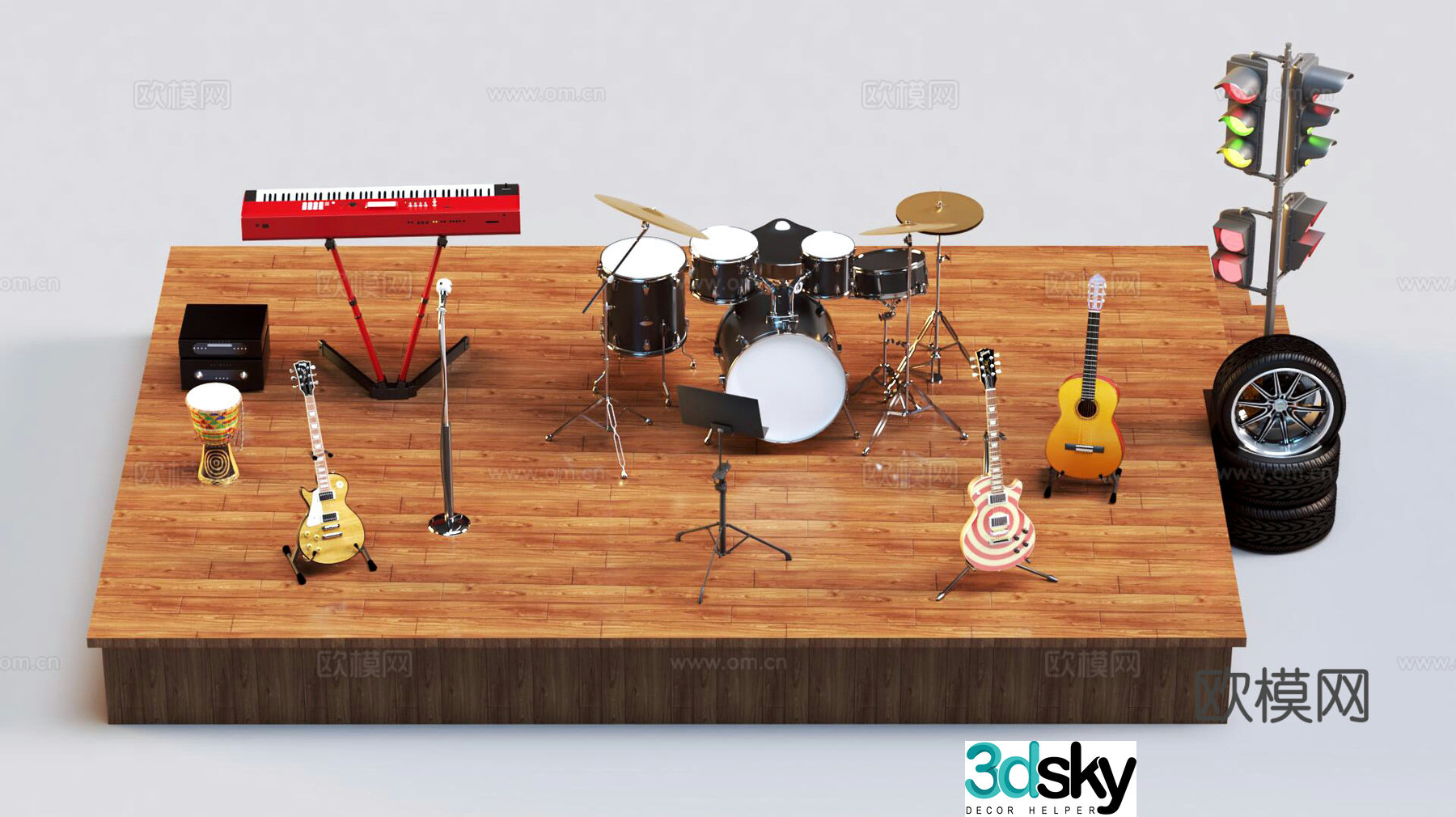 musical instrument drum set electronic piano 3d model