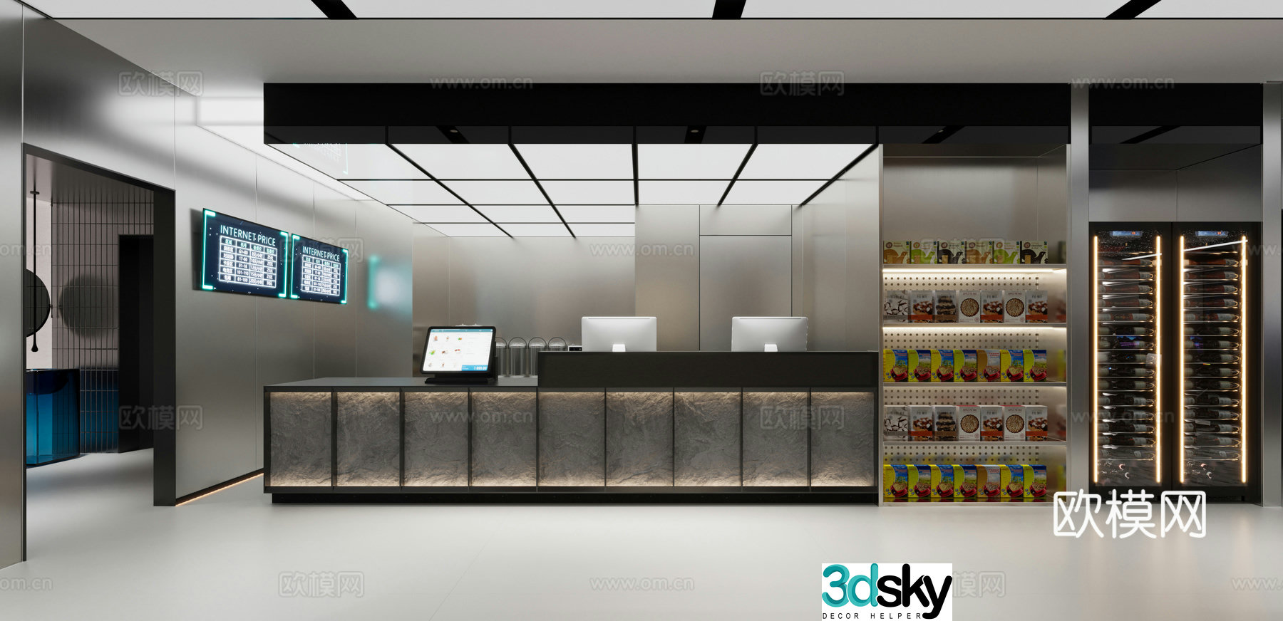 Modern internet cafe front desk cashier 3d model