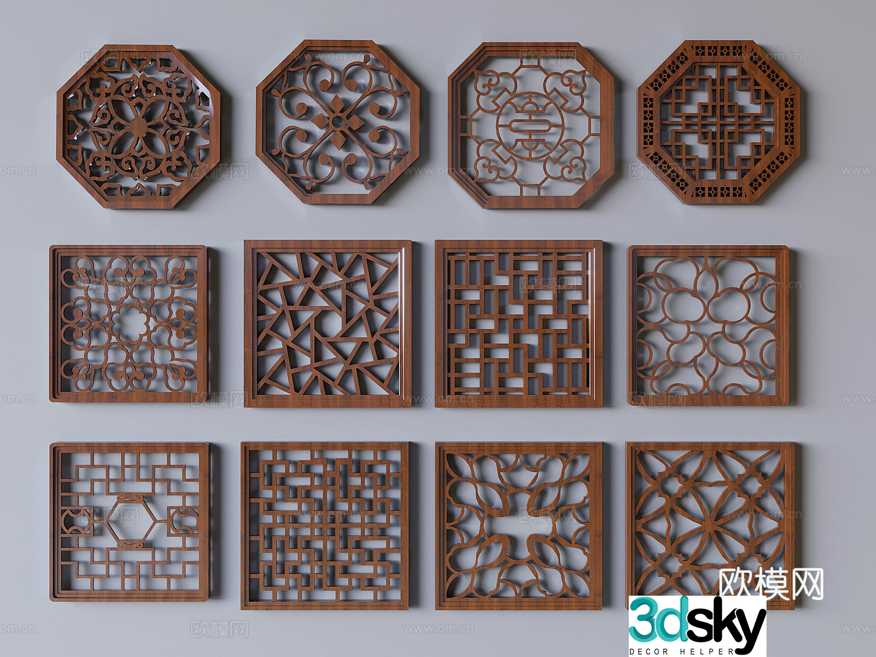 Chinese style openwork window openwork window lattice window 3d model