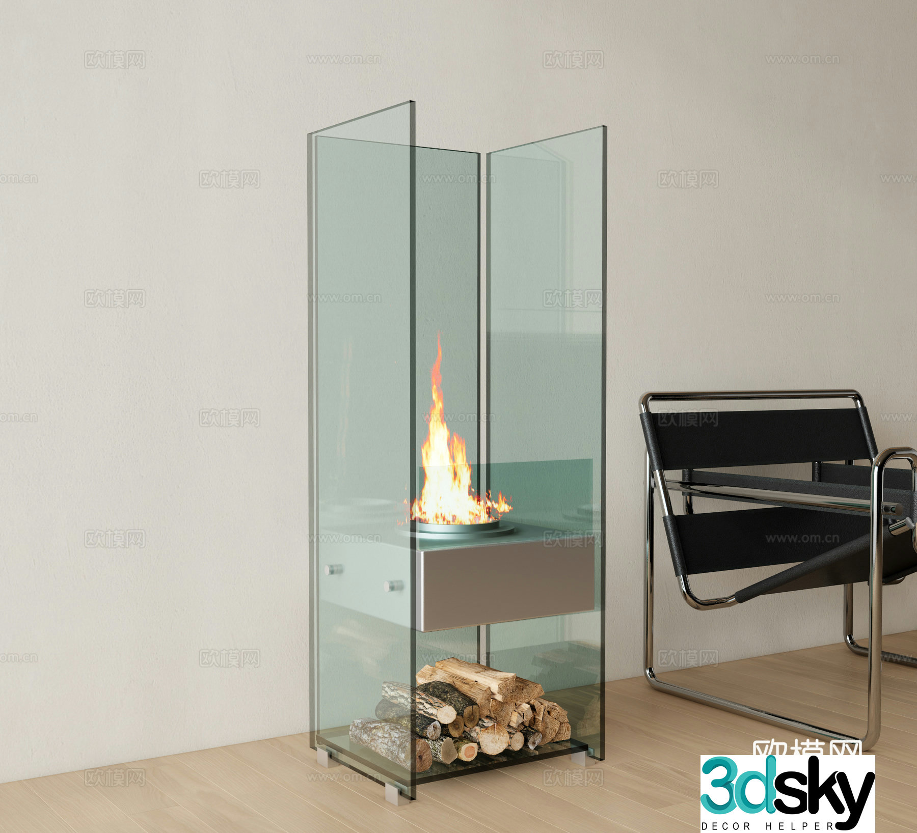 Modern fireplace mobile fireplace 3d model