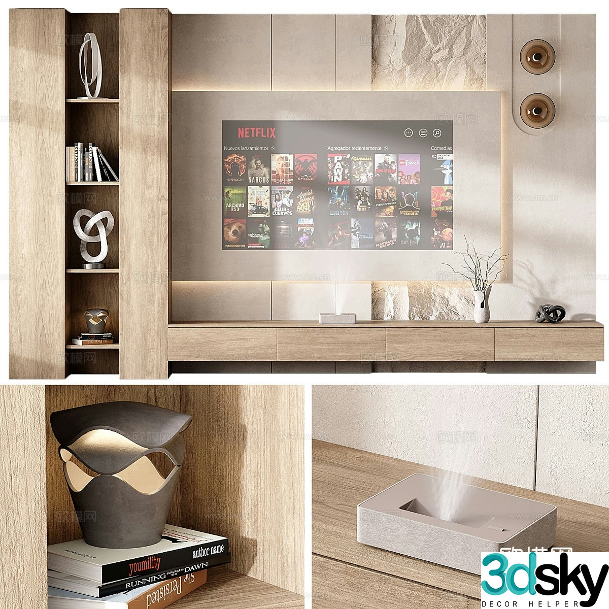 Cream style TV background wall TV wall 3d model