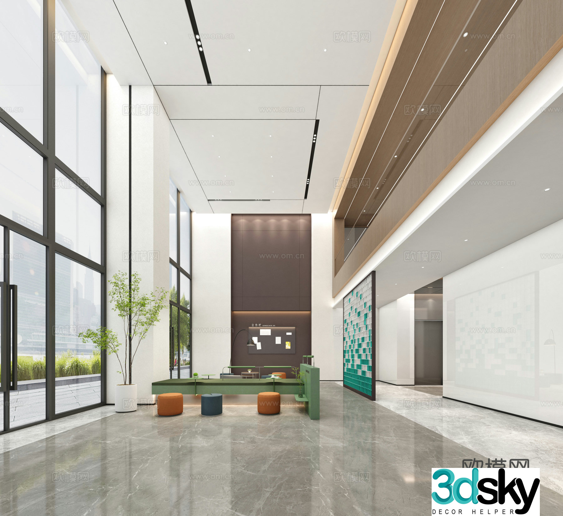 Modern public lobby apartment lobby 3d model