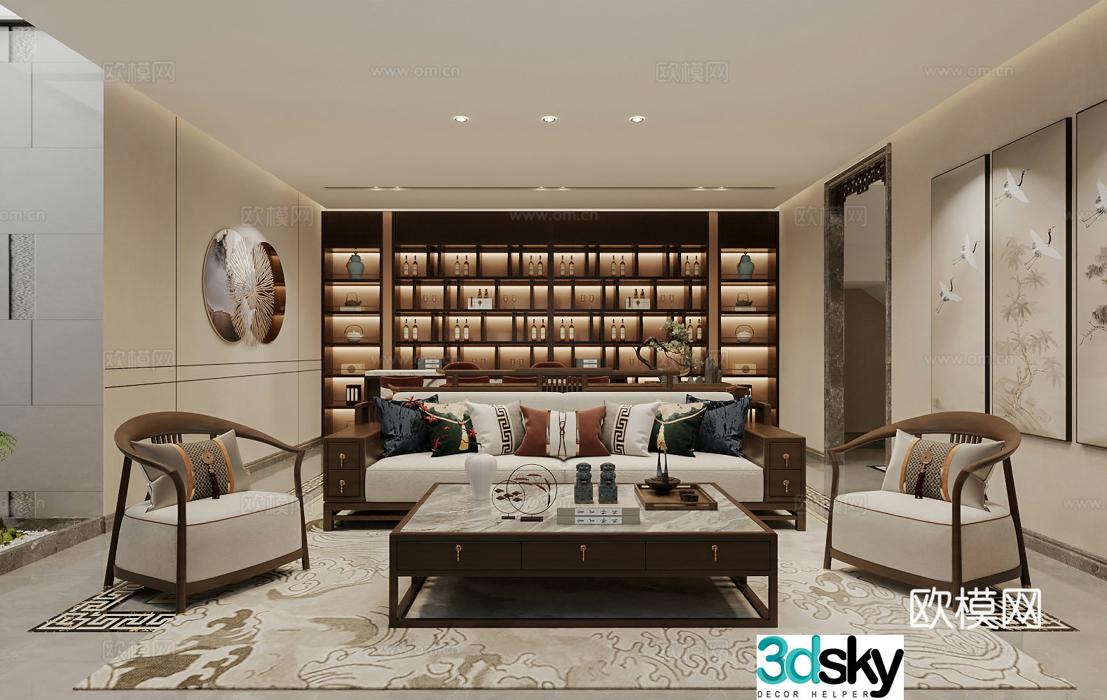 New Chinese style video room water bar area 3D model