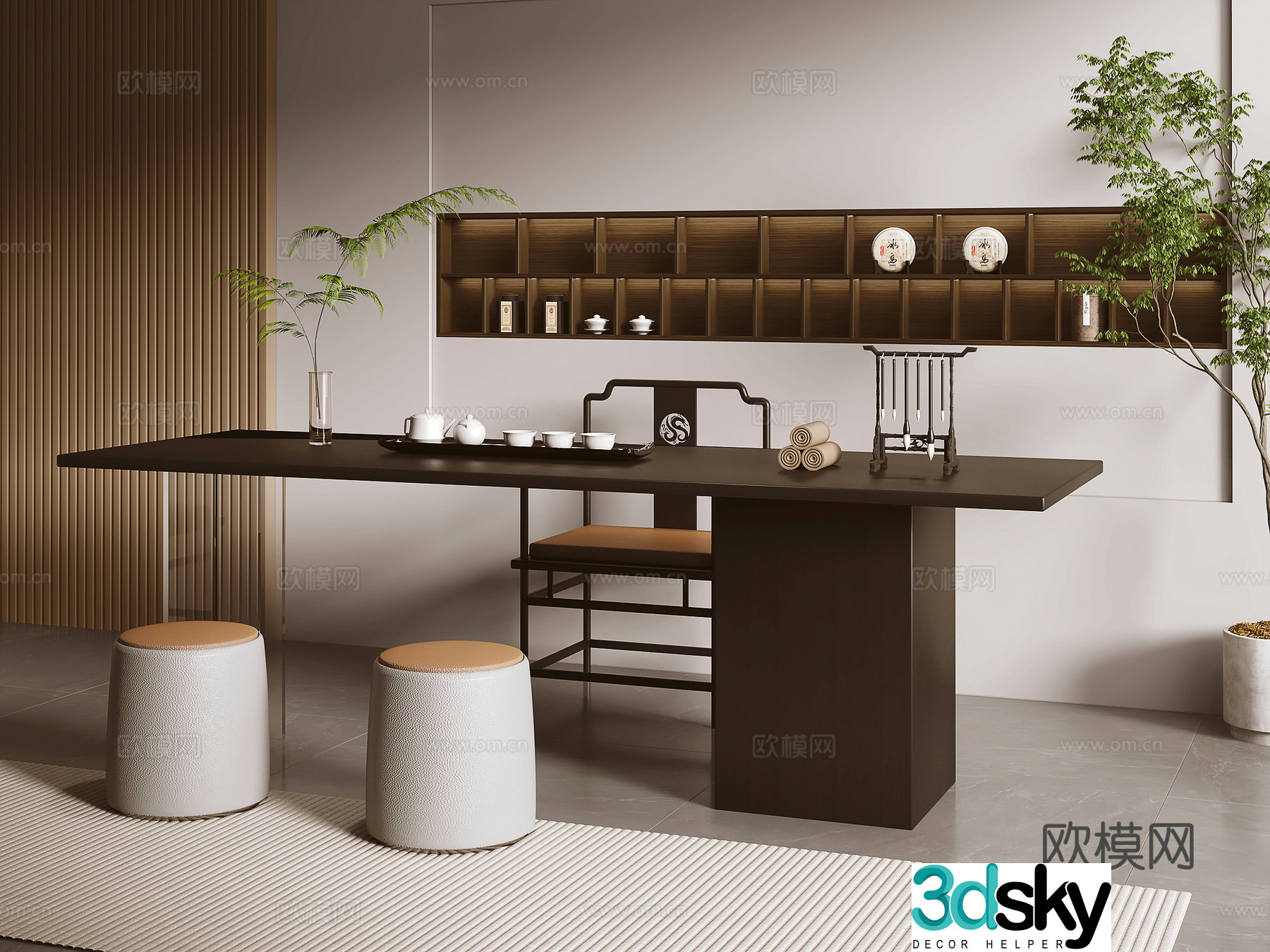 New Chinese tea table and chairs 3d model