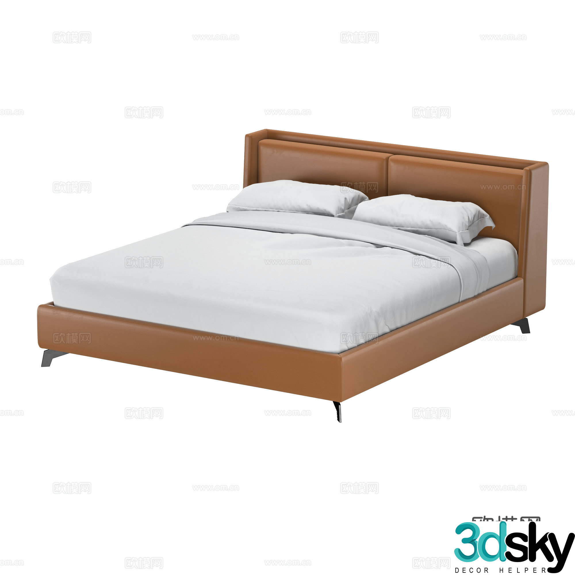 Modern leather double bed 3d model