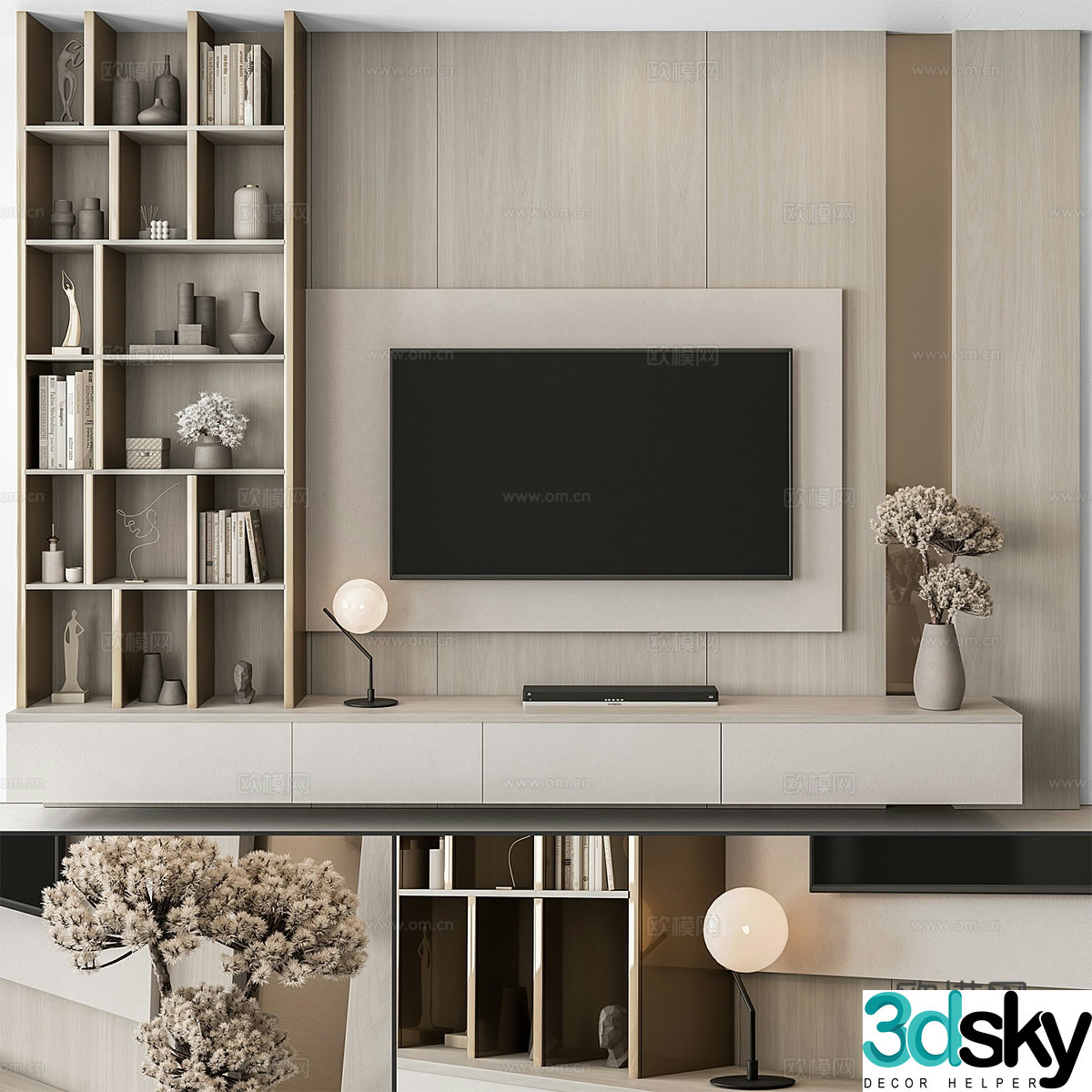 Modern TV background wall TV wall integrated 3D model