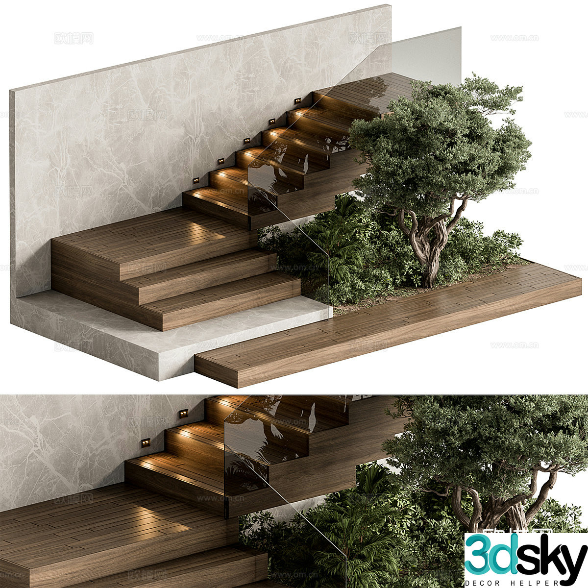 New Chinese style staircase landscape 3D model of staircase landscaping