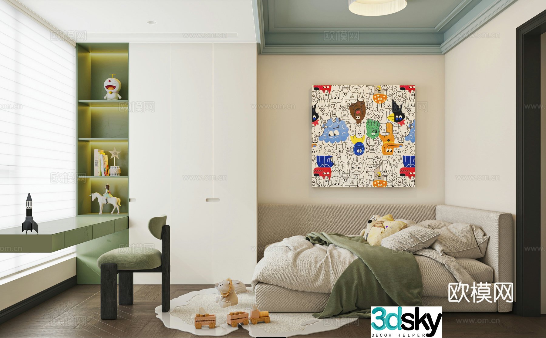 French minimalist children’s room 3D model of children’s room