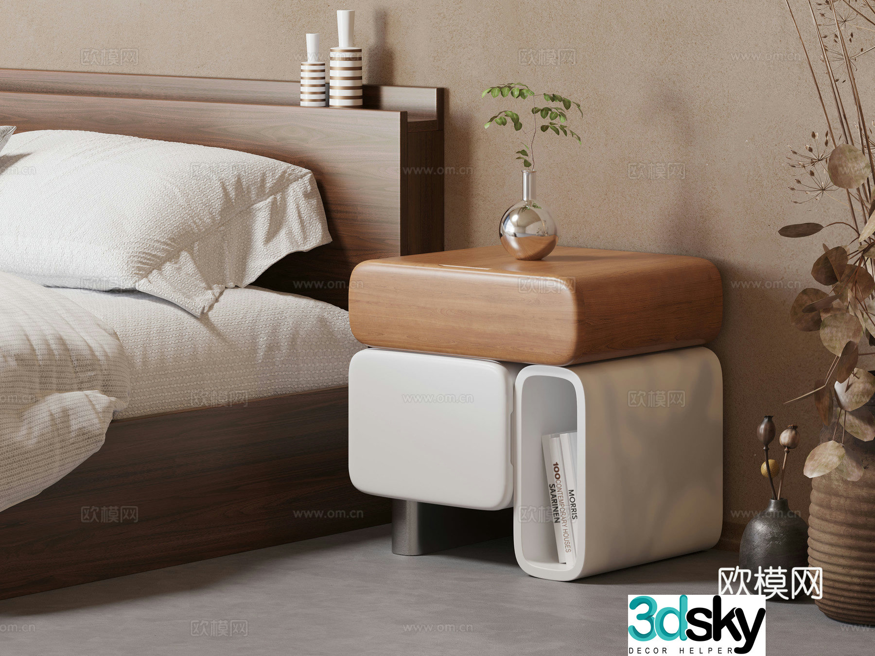 Medieval style bedside table 3d model