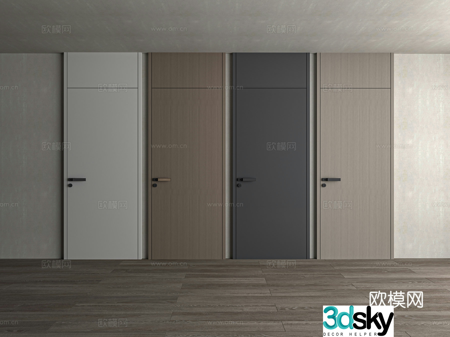 Modern through-top door flat door wooden door 3d model