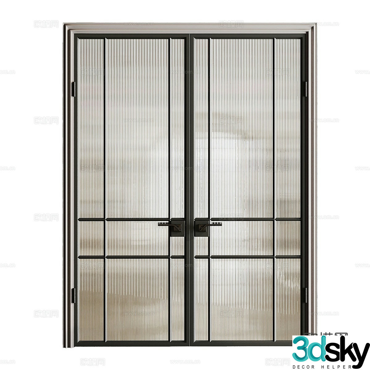 New Chinese style double glass door 3d model