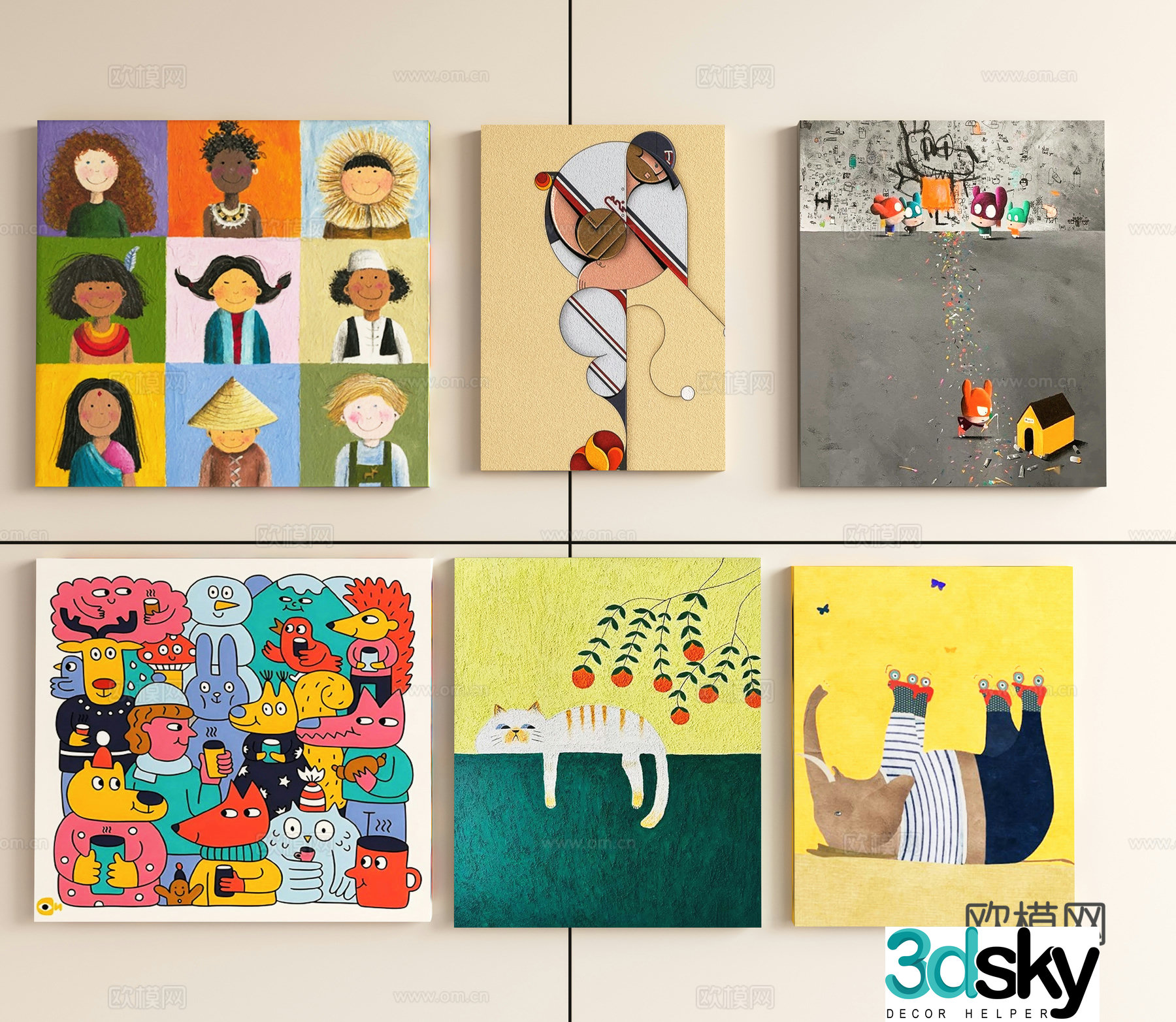 Modern children’s abstract painting decorative painting dopamine decorative painting color painting 3D model