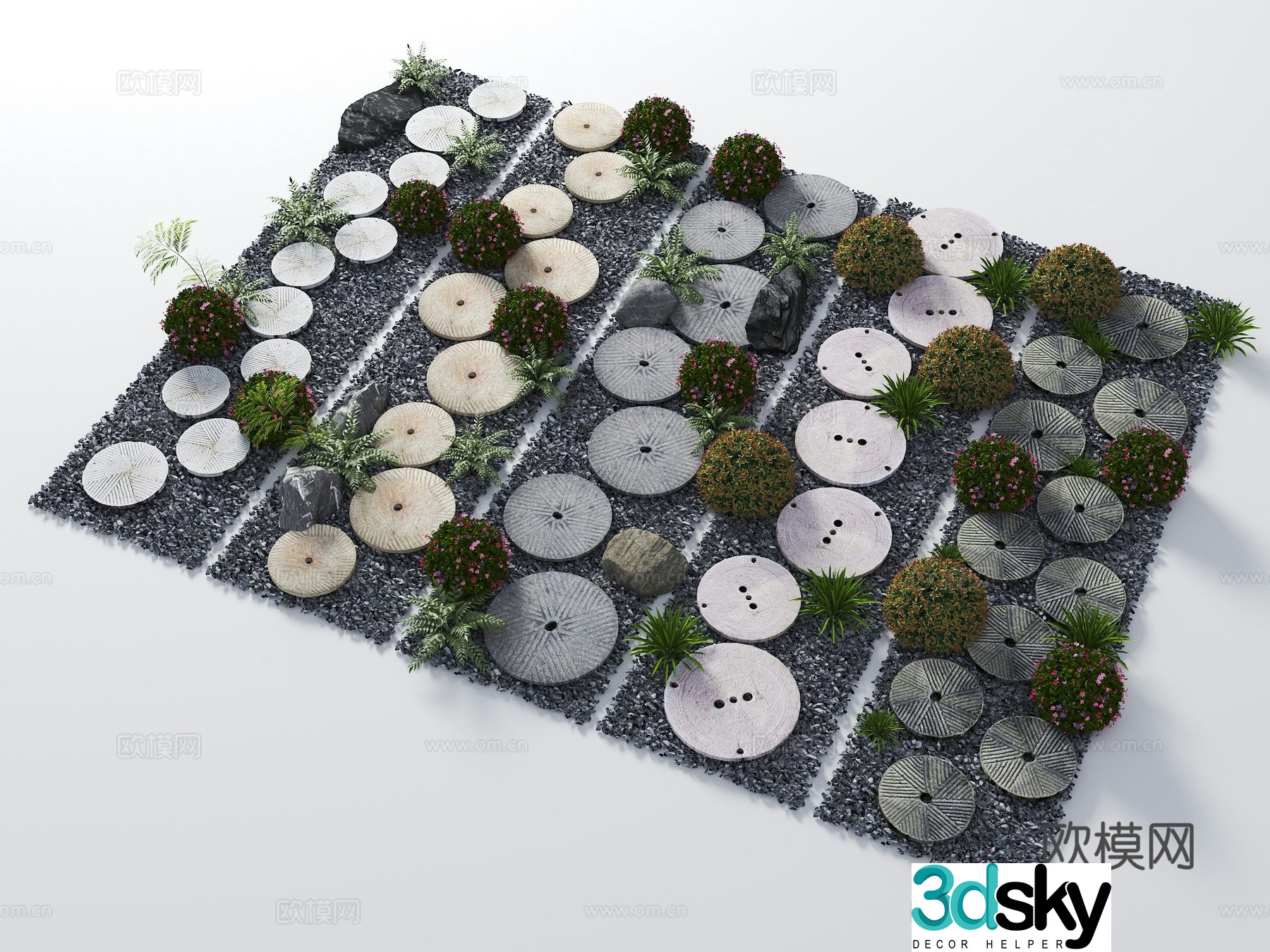 Stone grinding steps millstones stone grinding sketches landscape stepping black sand 3D model