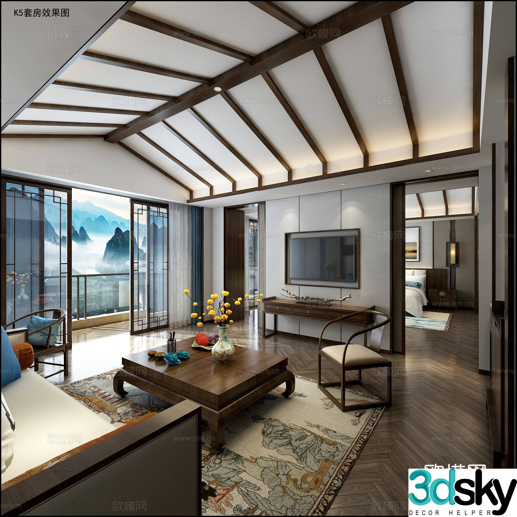 New Chinese style hotel room suite 3d model