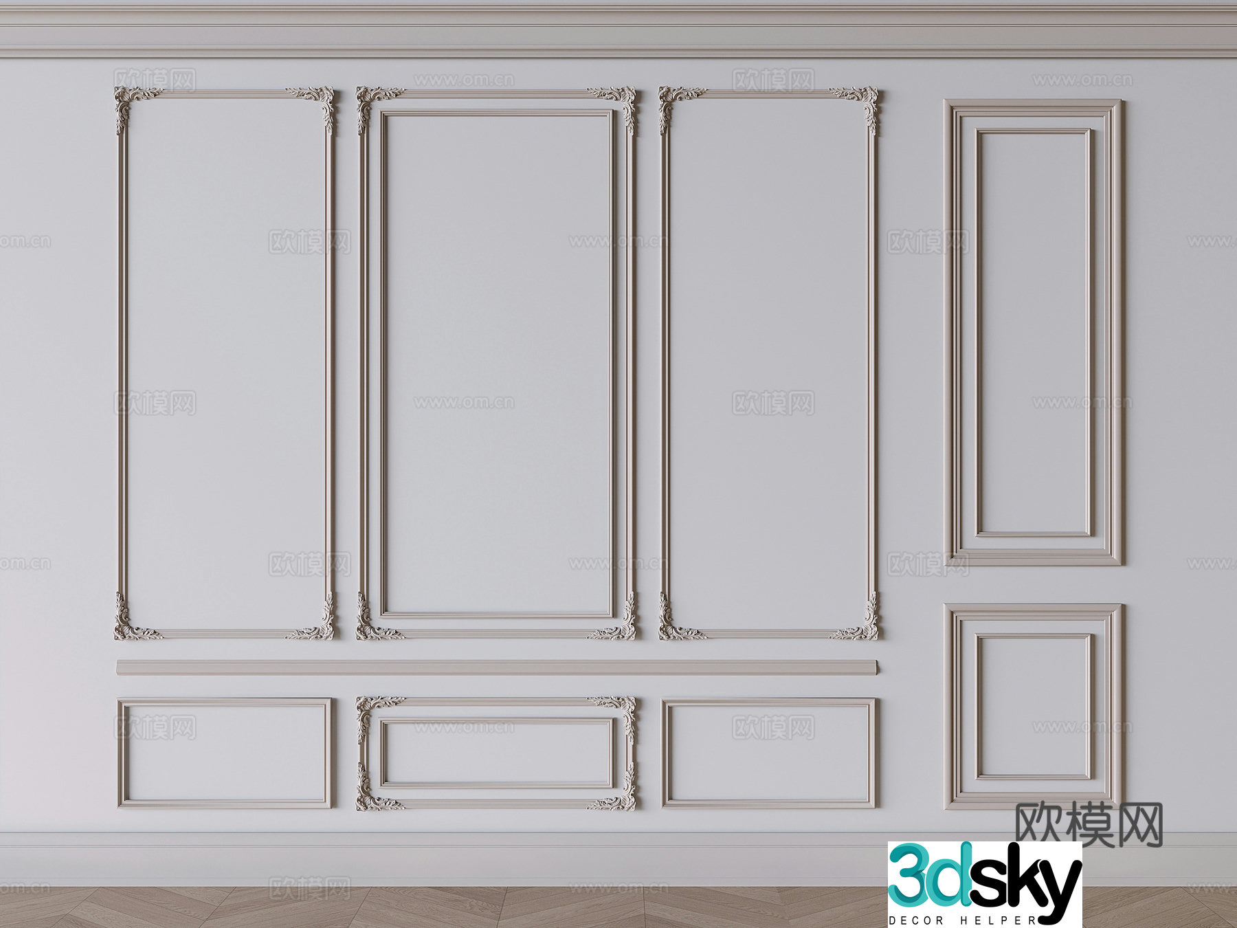 French plaster line components plaster carved lines 3D model