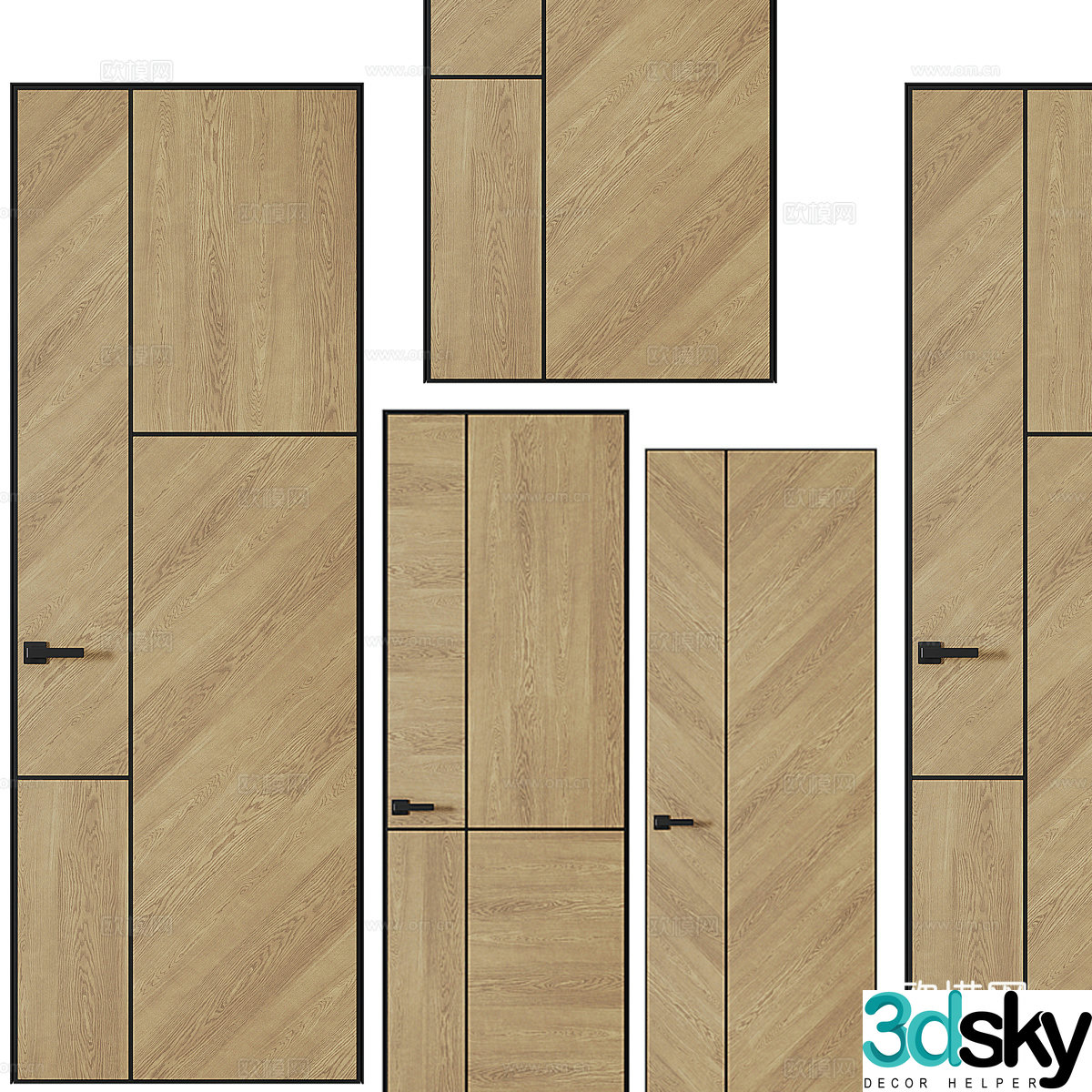 Nordic simple single door room door wooden door 3d model