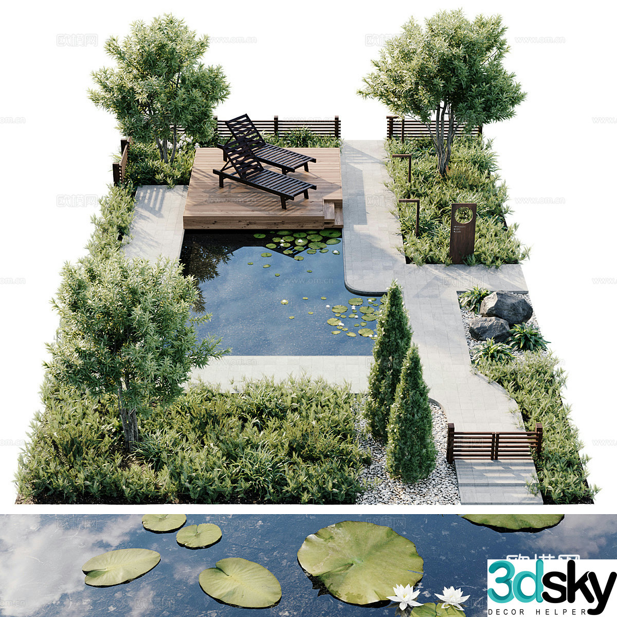 Modern courtyard landscape garden sketch 3d model