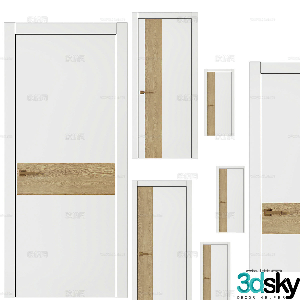 Nordic simple single door door wooden door 3d model