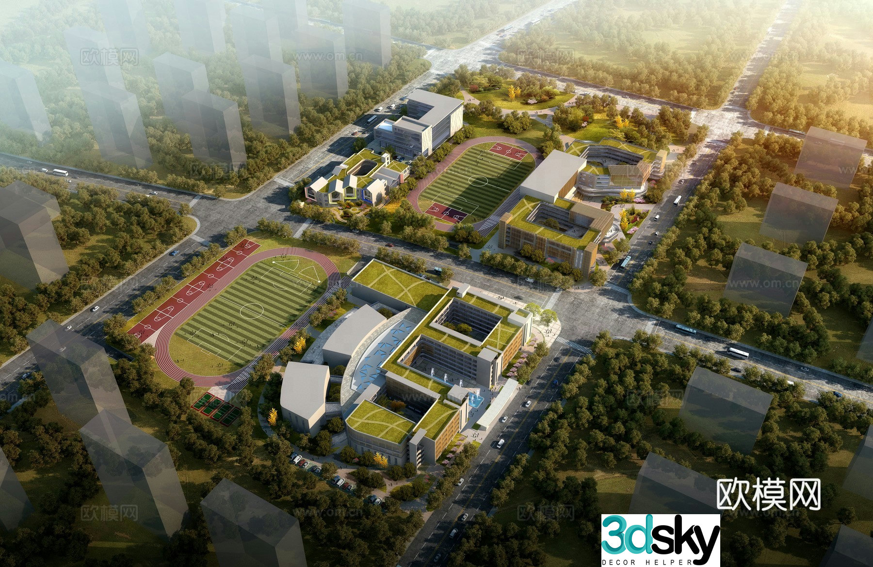 School aerial view 3d model